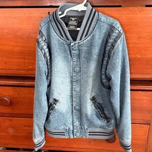 Stylish Denim Jacket with Black Accents